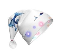ZXMDZTSS Sea Animals Stingrays -Print Adult Plush Light-Up Christmas Hat Led Flashing Santa Headwear Pom-Pom For Xmas Parties Events.