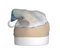 ZXMDZTSS Serene Coastal -Print Adult Plush Christmas Hat Cozy Festive Santa Headwear Pom-Pom For Xmas Parties Holidays.