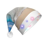 ZXMDZTSS Serene Coastal -Print Adult Plush Light-Up Christmas Hat Led Flashing Santa Headwear Pom-Pom For Xmas Parties Events.