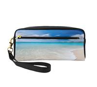 ZXMDZTSS Serene Coastal - Print Customizable Pu Leather Pencil Case & Makeup Bag - Compact Organizer for Students, Artists, Travel