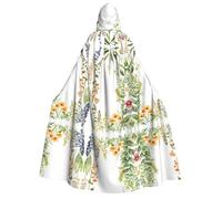 ZXMDZTSS Springtime Herb Garden -Print Adults Halloween Hooded Cloak | Full Print Cape | Neck-Tie Closure