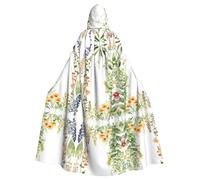 ZXMDZTSS Springtime Herb Garden -Print Halloween Hooded Cloak Adults | Full Print Cape | Party Costume | Tie Closure Polyester