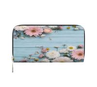 ZXMDZTSS Teal Barn Door Floral - Genuine Leather Women's Zipper Wallet with Phone Pocket - Stylish Clutch Purse for Daily Use, Travel & Gifts (7.9 in Handheld Design)