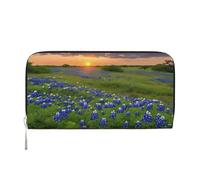 ZXMDZTSS Texas Bluebonnets Scenery - Genuine Leather Women's Zipper Wallet with Phone Pocket - Stylish Clutch Purse for Daily Use, Travel & Gifts (7.9 in Handheld Design)