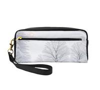 ZXMDZTSS Trees on Snowy Days - Print Customizable Pu Leather Pencil Case & Makeup Bag - Compact Organizer for Students, Artists, Travel