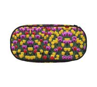 ZXMDZTSS (Tulip) Print Large Pencil Case with Compartments & Zipper - Premium Oxford Fabric School, Office, Travel Organizer for Students, Artists