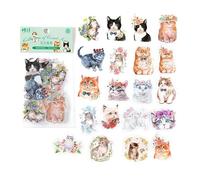 ZXMNBH PET Stickers for Scrapbooking Kit Cat Aesthetic Paper Diary Planner Junk Bullet Journaling Decorative Supplies 40 Pcs/Pack