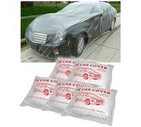 ZXMOTO Disposable Car Cover 5 Pack Clear Plastic Car Cover Universal Rain Dust Garage Cover with Elastic Band Large (15.7' x 24.6)
