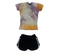 Zxpjkyu 2 Pieces Doll Miniature Pants 1/6 Scale Short Sleeved Shirt Summer Shorts Action Figure Clothes Dress Up Accessory Cloth Material Suitable for Female, orange