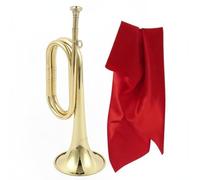 Zxpjkyu Brass Wind Bugle Trumpet Ceremonial Instrument Polished Copper Engraved Design Sturdy Metal Body Wide Bell Suitable for Marching Band Outdoor Event Display, Gold With Red Scarf