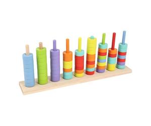 Zxpjkyu Colored Stacking Beads, Bead Stacking Toy, Children's Motor Skills Learning Game, Wooden Counting Blocks for Playroom, Group Work, Kindergarten, 7 Colors