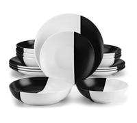 ZXQUEGF 16 Piece Stoneware Dinnerware Set with Dinner Dessert Plate Cereal Pasta Bowl for Dining and Everyday Use