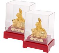 ZXQUEGF 2pcs Golden Rabbit Bunny Figurines Cars Toy Rabbit Sculpture Lucky Bunny Statue Year of The Rabbit Ornament Rabbit Figurines Chinese Feng Shui Decoration Toys Bunny Decor Cast Gold