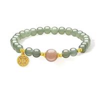 ZXQUEGF Beaded Bracelets for Women Stackable Silver Green Gemstone Sunstone Bead Stretch Bracelets Mom Mother Birthday
