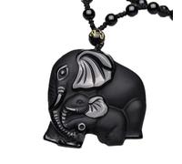 ZXQUEGF Black natural handmade stone carving cute elephant lucky pendant men's necklace fashion amulet jewelry