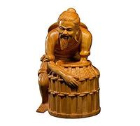 ZXQUEGF Buddha 10cm Boxwood Old Fisherman Solid Character Ornament,Sculpture Traditional Wood Carving Figure Statue Home Decor