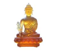 ZXQUEGF Buddha Statue Zen Buddha Home Furnishing Temple Porch Consecration Ancient Glass Buddha Sculpture Desktop Decoration Feng Shui Statue (Color : Oak)