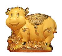 ZXQUEGF Cattle Coin Bank 2021 Cow Figurine Piggy Bank, Resin Crafts Chinese Year Ox Cow Ornament Money Box Luck Home Decor,Gold