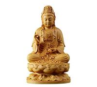 ZXQUEGF Chinese Bodhisattva Statue, Boxwood Kwan-yin Guanyin Sculpture, Feng Shui Buddha Statues Figurine Ornaments (10 Cm (Small Leaves))