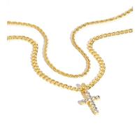ZXQUEGF Double Layer Cubic Zircon Cross Pendant Necklace Stackable Stainless Steel Twist Chain Necklace for Women Jewelry