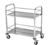 ZXQUEGF Double Layer Stainless Steel Serving Cart with 2 Locking Wheels Kitchen Trolley Storage Shelf for Hotel Restaurant Home Hospital - Easy Move, Plenty Space