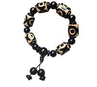 ZXQUEGF Feng shui black obsidian wealth bracelet， Bracelet,Beaded Bracelets,Old Agate Three Eyes Dzi Bead Bracelet Jewelry