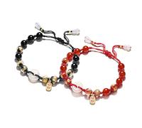 ZXQUEGF Feng Shui Bracelet,Agate Bracelet Feng Shui Wealth Bracelet White Agate Harmony Buckle Ancient Coin Carnelian Bracelet Longevity Gourd Charm Gold Foil Glaze Vintage Red Cord Bracelet