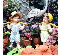 ZXQUEGF Garden Decoration Sculpture Outdoor Garden Landscape Ornament Figures Little Boy and Little Girl Picking A Flower Basket