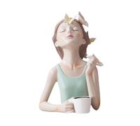 ZXQUEGF Girl Statue Decorative Creative Collectible Resin Figurine Art Decoration for Tabletop Dining Room Office, with Coffee Cup, 18x15.5x27cm