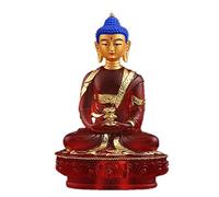 ZXQUEGF Gold-plated Auspicious And Longevity Magic Weapon Ornaments Imitation Glass Red Body Amitabha Small Buddha Statue