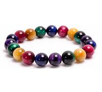 ZXQUEGF Gorgeous Multi Color Tiger Eye Beaded Bracelet- Stack Bracelet-Stretch Bracelet Multicolour Rainbow Tiger's Eye Smooth Round Beads Aka Tiger's Bracelet Jewelry Making 8mm 7 Inch
