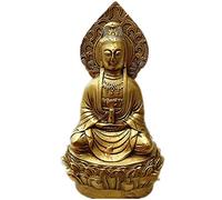 ZXQUEGF Guan Yin Statue Small Brass Figurine Buddhist Ornaments, Feng Shui Kuan Yin Figurine Meditating on Throne, Religious Decorative,Brass