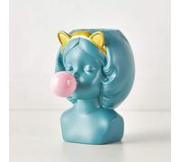 ZXQUEGF Home Decoration Ornaments Home Decoration Flower Pot Wedding Nordic vase Human Head Lovely Bubble Gum Girl Rabbit Cat Flower Arrangement,Blue cat (Color : Blue Cat)