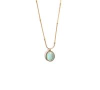 ZXQUEGF Luxury Minimalist and Natural Gold synthesis Steel Oval Shape Small animals Eye Green Stone Pendant Necklace For women