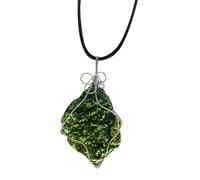 ZXQUEGF Moldavite Necklace Metal Wire Wrapped Green Crystal Glass Irregular Pendant Tektite Energy Quartz Man Woman Jewelry Gift