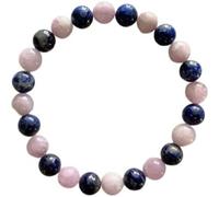 ZXQUEGF Natural Kunzite & Lapis Lazuli Chakra Bracelet | 8mm Polished Round Beads | Pink & Blue Gemstone Healing for Men & Women | 6.5 Inch Gift
