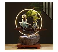 ZXQUEGF Office Fountain Tabletop Fountain Ceramic Desktop Fountain with Lamp Ring Chinese Desktop Flowing Water Ornament Office Home Decoration Water Fountain Decor (B)