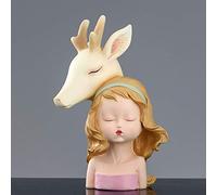 ZXQUEGF Ornaments Deer Girl Art Sculpture Animal Character Figurine Resin Crafts Home Decoration-Multi-Colored_18*16 * 30.5Cm