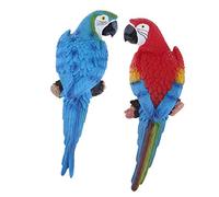 ZXQUEGF Ornaments Sculptures 2Pcs Resin Parrot Animal Outdoor Statues Artificial Birds Decorative Landscape Figurine For Garden Patio Backyard