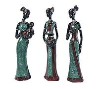 ZXQUEGF Ornaments Sculptures Set Of 3 African Female Figure Girl Sculpture Tribal Lady Figurine Woman Statue Home Office Decoration Gift-Green