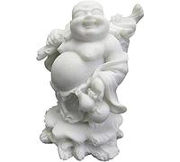 ZXQUEGF Ornaments White Marble Stone Laughing Buddha Statues Chinese Feng Shui Sculptures Decor Hand Carved Ornament Wealth Good Luck Figurines