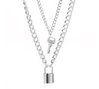 ZXQUEGF Punk Exaggerated Lock Key Pendant Double Layer Necklace For Women Gothic Thick Chain Party Jewelry Gifts