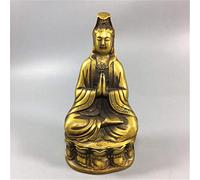 ZXQUEGF Pure Copper Sitting Lotus Guanyin Bodhisattva Statue Feng Shui Home Crafts Decoration Sculpture-A_Height 17cm