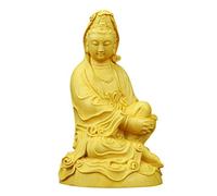 ZXQUEGF Quan Yin Statue Figurine Buddhist Boxwood Decorative - Handmade Guan Yin Goddess of Compassion and Mercy Figurine,Wood