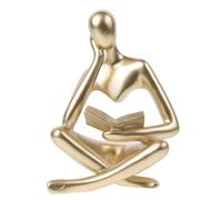 ZXQUEGF Reading Woman Statue Character Ornament Bookshelf Reading Decor Synthetic Resin Woman Grace Gold Reading Sculpture