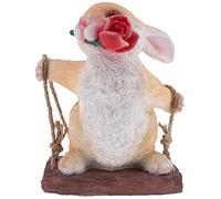 ZXQUEGF Rose Resin Rabbit on The Swing Statue Statue Decorated with Garden and Terrace 7.87"X 7.87" X 10.23"