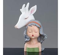 ZXQUEGF Sculptures Deer Girl Art Sculpture Animal Character Figurine Resin Crafts Home Decoration-Light_Green_18*16 * 30.5Cm