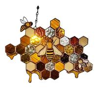 ZXQUEGF Sculptures Honeycomb Window Stained Glass Ornament Happy Bee's Day Sign Bee Hanging Decor Accessories Garden Statues Outdoor
