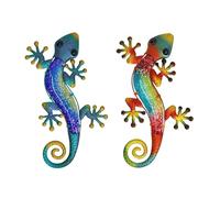 ZXQUEGF Sculptures Metal Gecko Wall Art With Glass Home Decoration And Miniatures Ornaments Set Of 2 Garden Statues Outdoor