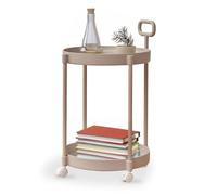 ZXQUEGF Side Table with Wheels, 2 Tier Waterproof Circle Accent Table, Accent Coffee Table Tea Table, Snack Table, Bedside Table for Nursery Bedroom Balcony Office, White